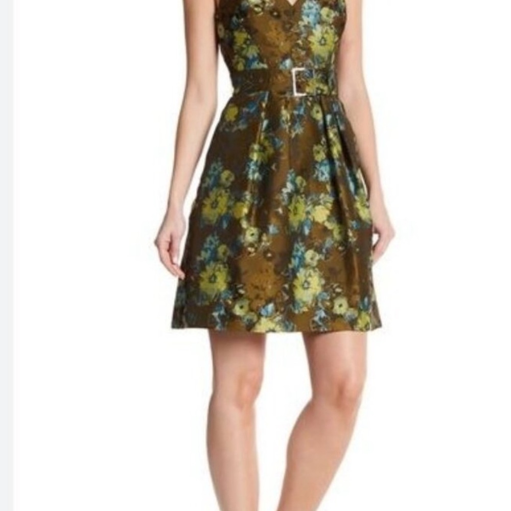 Karen Millen Strapless Floral Dress in Brown and Blue
